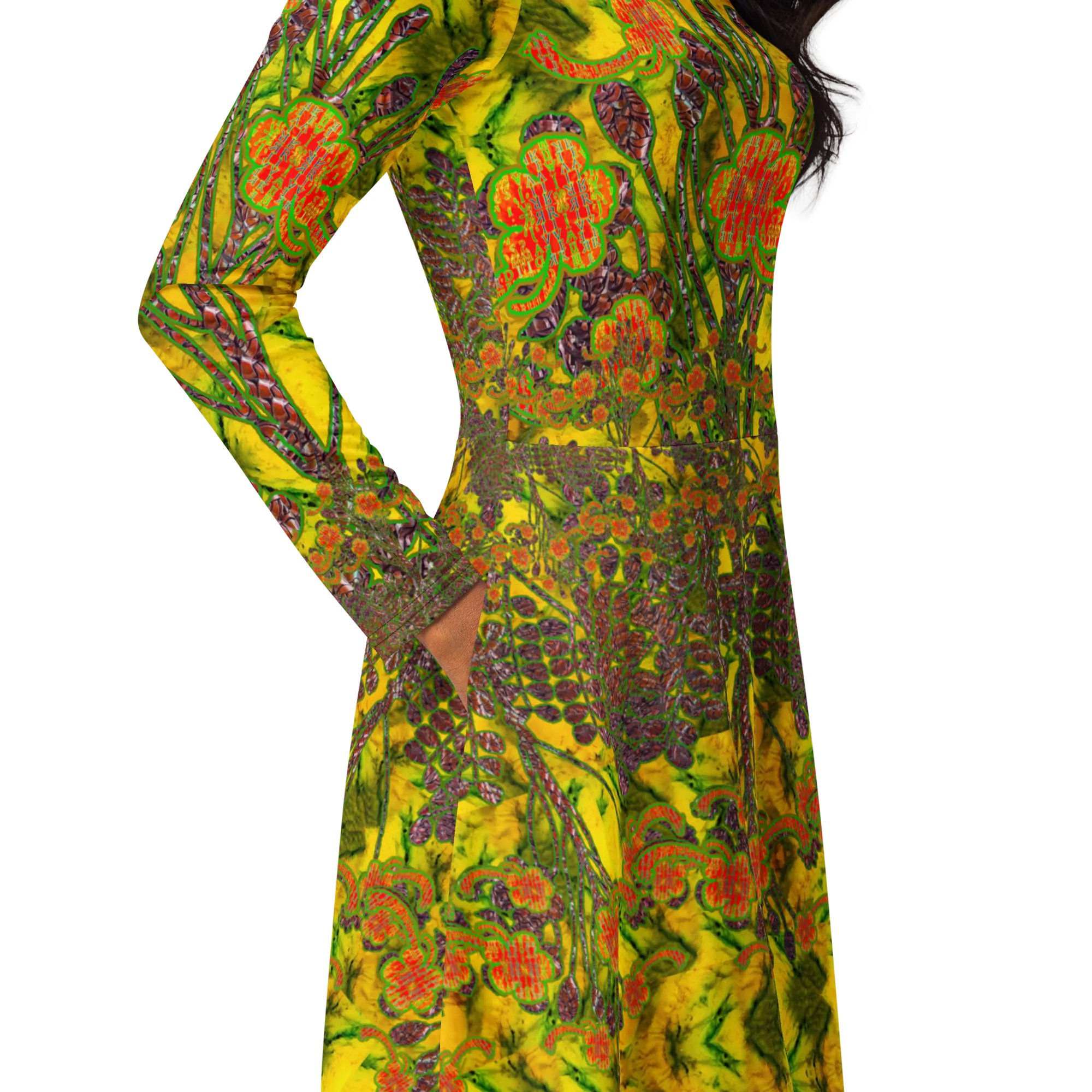 Long Sleeve Midi Dress (Her/Muliebris)(WindSong Flower) RJSTH@Fabric#1 RJSTHS2022 RJS
