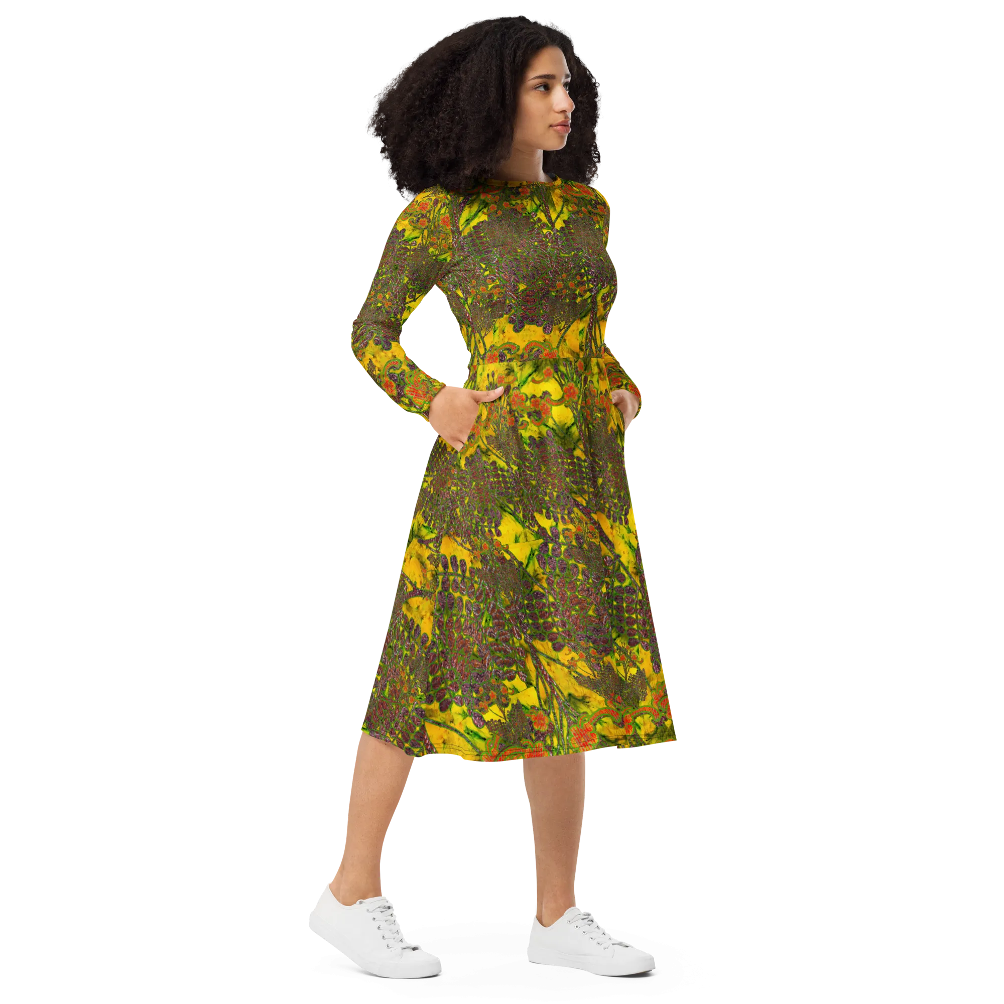 Long Sleeve Midi Dress (Her/Muliebris)(WindSong Flower) RJSTH@Fabric#1 RJSTHS2022 RJS
