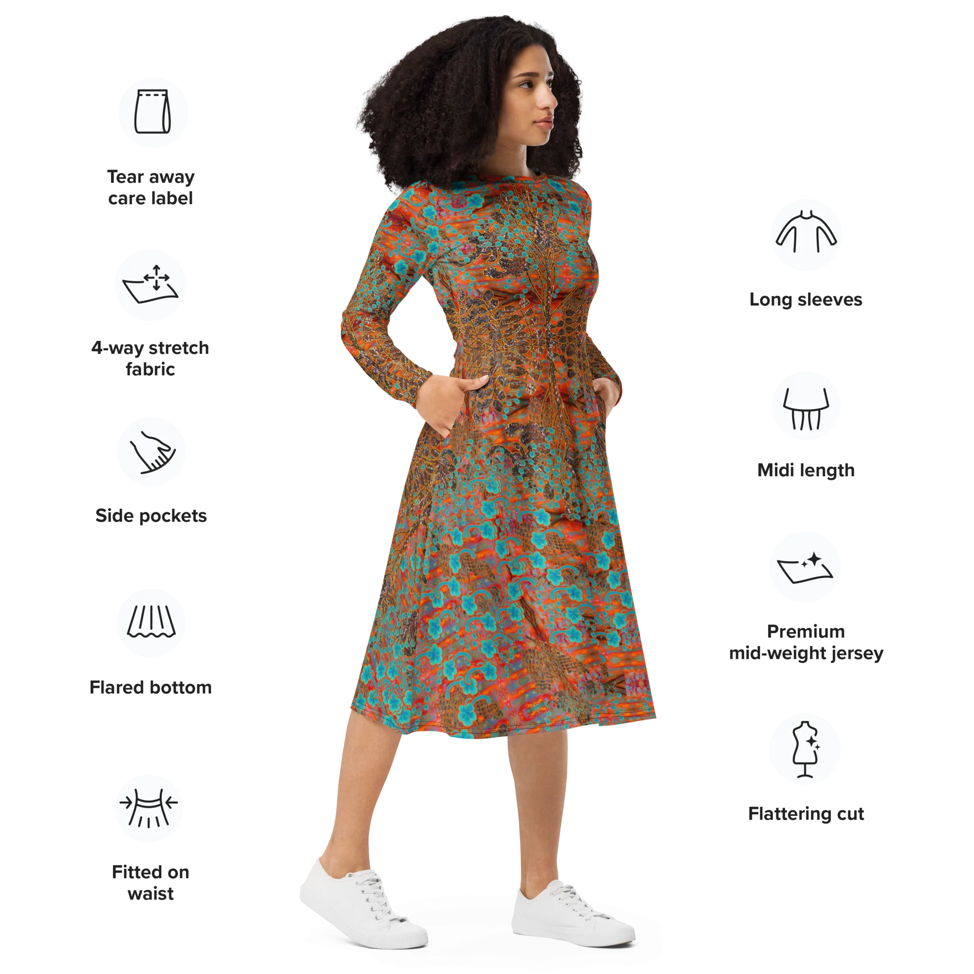 Long Sleeve Midi Dress (Her/Muliebris)(WindSong Flower) RJSTH@Fabric#12 RJSTHS2022 RJS