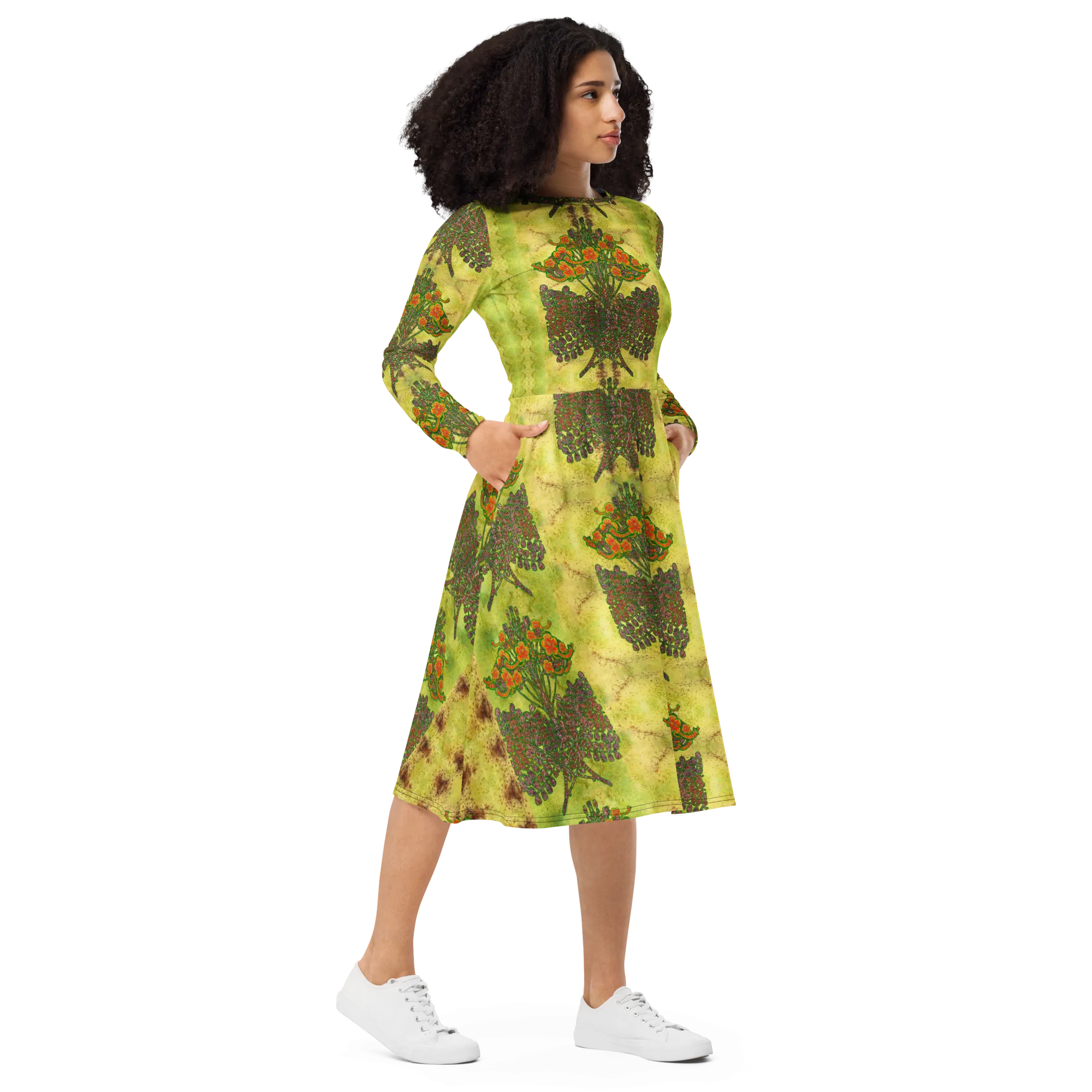 Long Sleeve Midi Dress (Her/Muliebris)(WindSong Flower) RJSTH@Fabric#2 RJSTHS2022 RJS