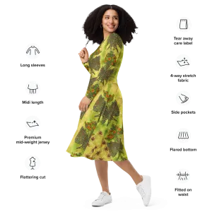 Long Sleeve Midi Dress (Her/Muliebris)(WindSong Flower) RJSTH@Fabric#2 RJSTHS2022 RJS