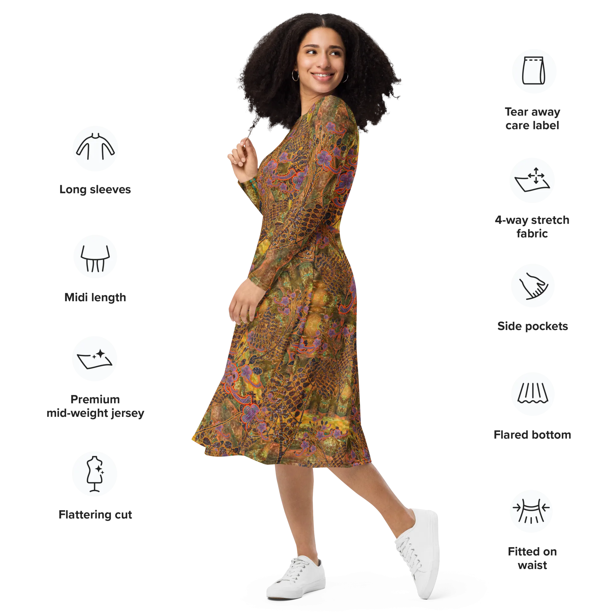 Long Sleeve Midi Dress (Her/Muliebris)(WindSong Flower) RJSTH@Fabric#6 RJSTHS2022 RJS