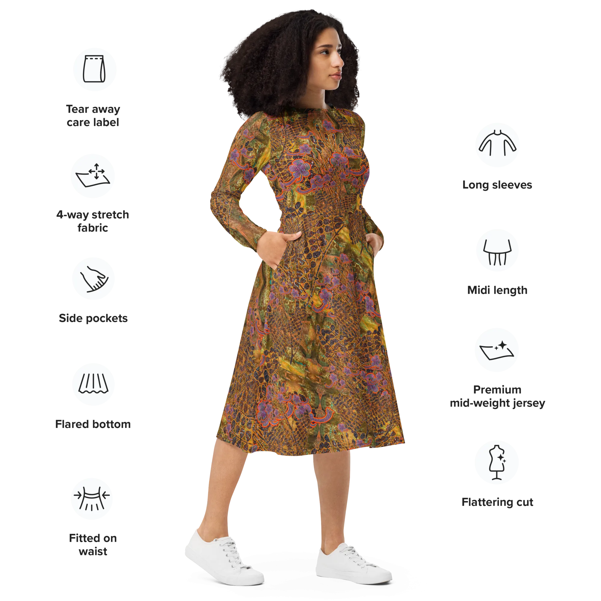 Long Sleeve Midi Dress (Her/Muliebris)(WindSong Flower) RJSTH@Fabric#6 RJSTHS2022 RJS