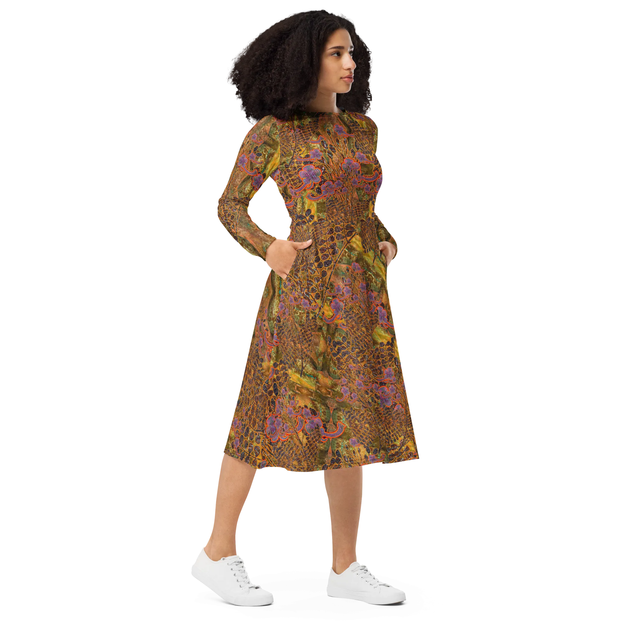 Long Sleeve Midi Dress (Her/Muliebris)(WindSong Flower) RJSTH@Fabric#6 RJSTHS2022 RJS