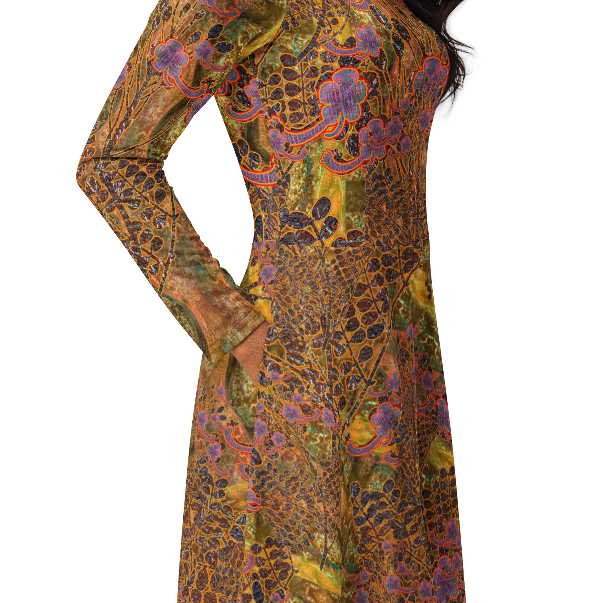 Long Sleeve Midi Dress (Her/Muliebris)(WindSong Flower) RJSTH@Fabric#6 RJSTHS2022 RJS