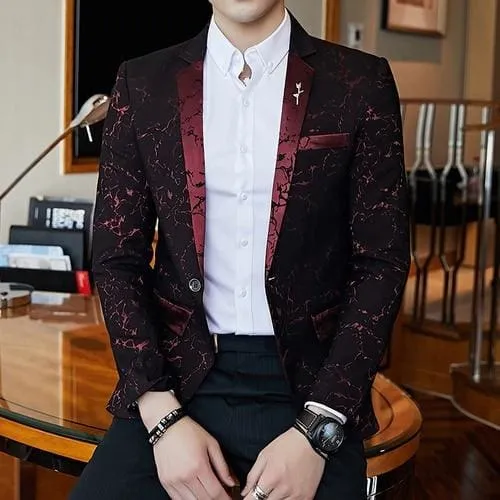 Luxury Jacquard Casual Slim Fit Men Business Blazer