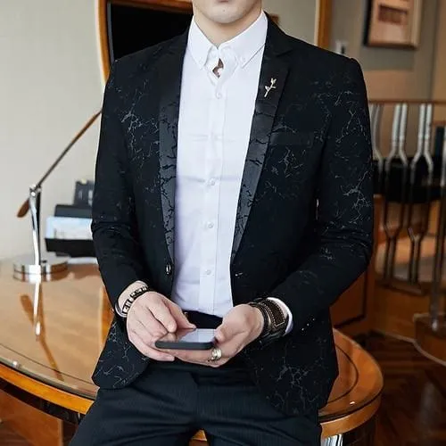 Luxury Jacquard Casual Slim Fit Men Business Blazer