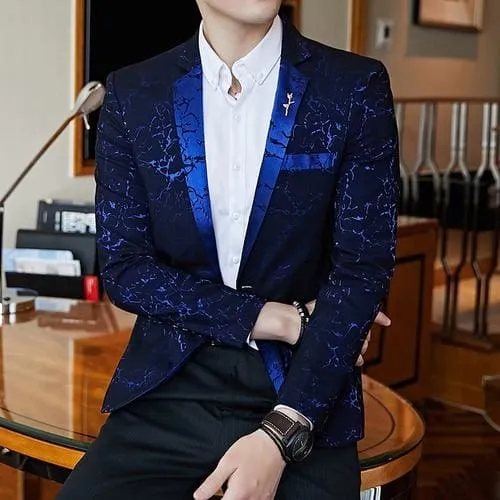 Luxury Jacquard Casual Slim Fit Men Business Blazer