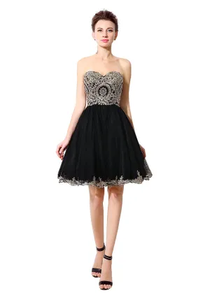 Luxury Tulle Sweetheart Neckline A-line Homecoming Dresses with Lace Appliques