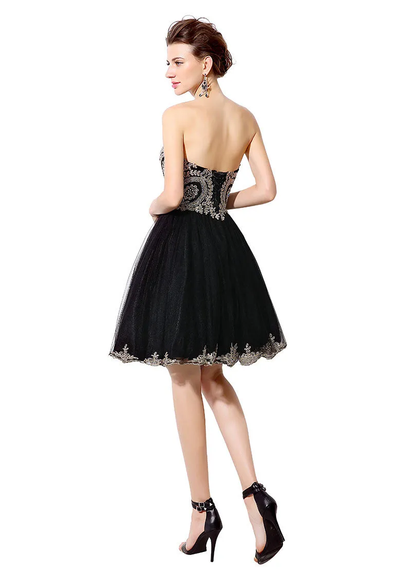 Luxury Tulle Sweetheart Neckline A-line Homecoming Dresses with Lace Appliques