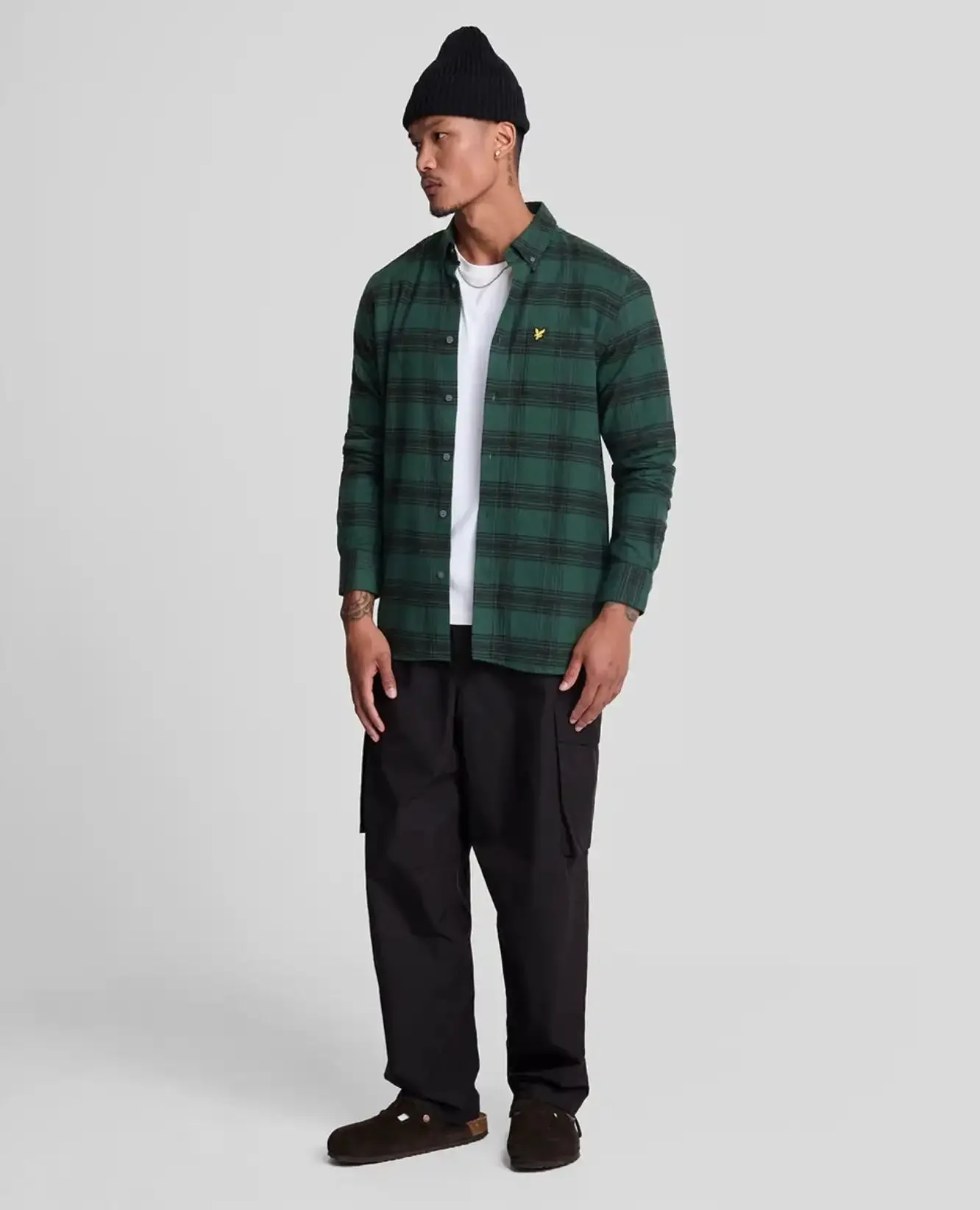 Lyle & Scott Tonal Check Flannel Shirt Argyle Teal/Jet Black