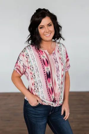 Make You Believe Print Top- Pink Tones