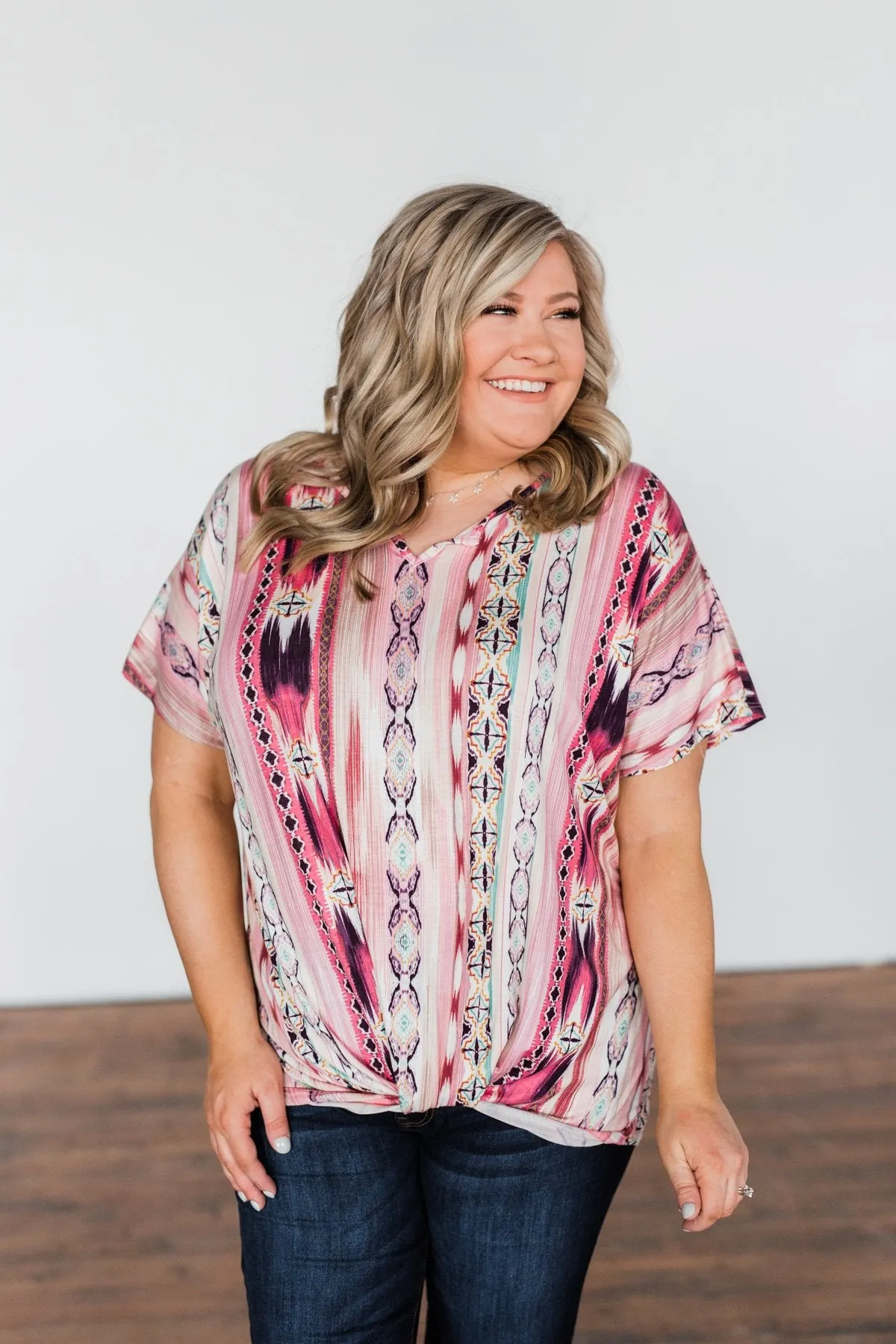 Make You Believe Print Top- Pink Tones