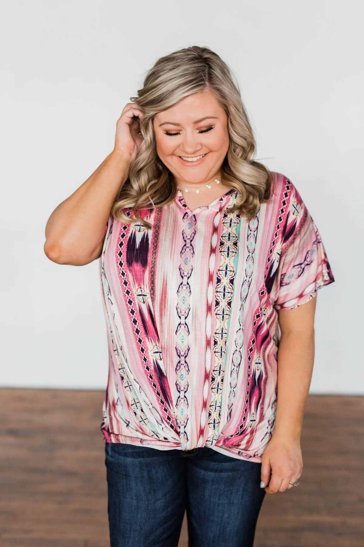 Make You Believe Print Top- Pink Tones