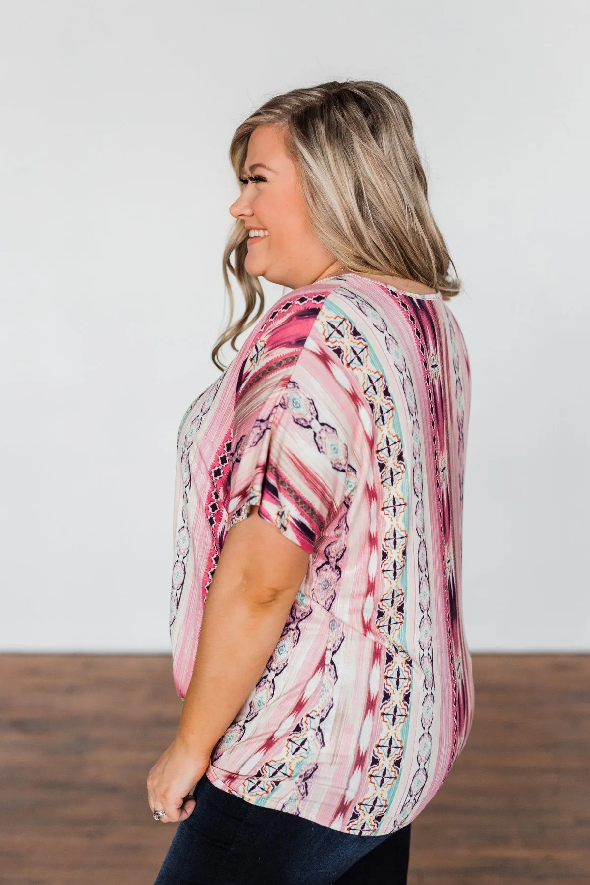 Make You Believe Print Top- Pink Tones