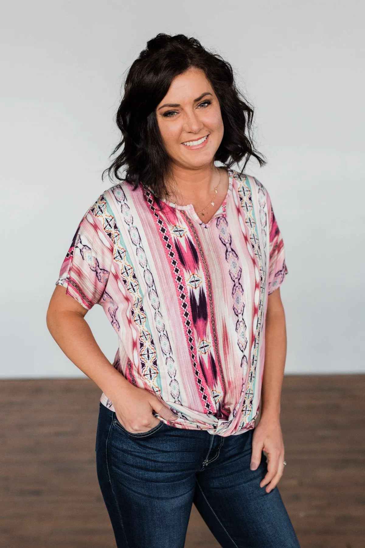 Make You Believe Print Top- Pink Tones