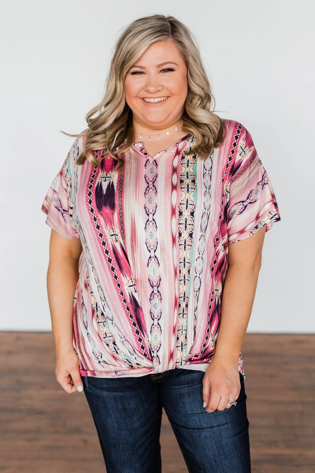 Make You Believe Print Top- Pink Tones