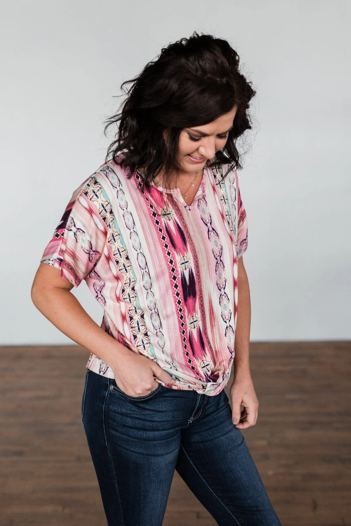 Make You Believe Print Top- Pink Tones