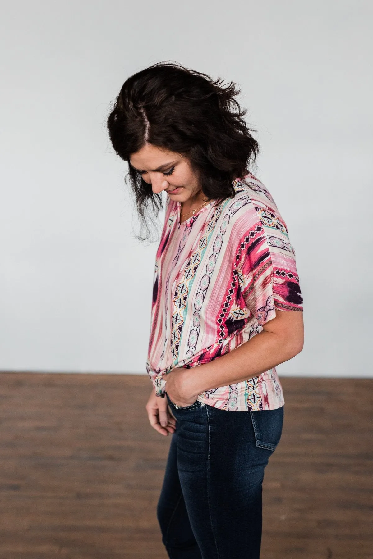 Make You Believe Print Top- Pink Tones
