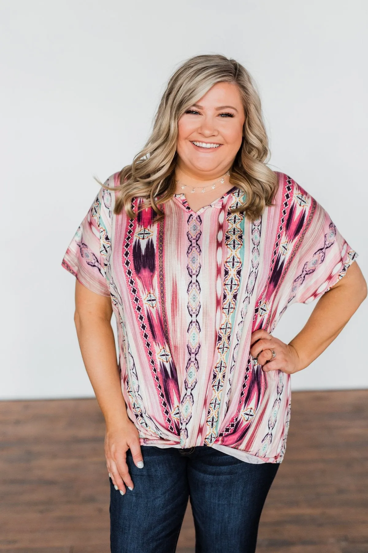 Make You Believe Print Top- Pink Tones