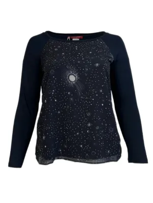 Marina Rinaldi Women's Navy Valvola Long Sleeve Jerset T Shirt NWT