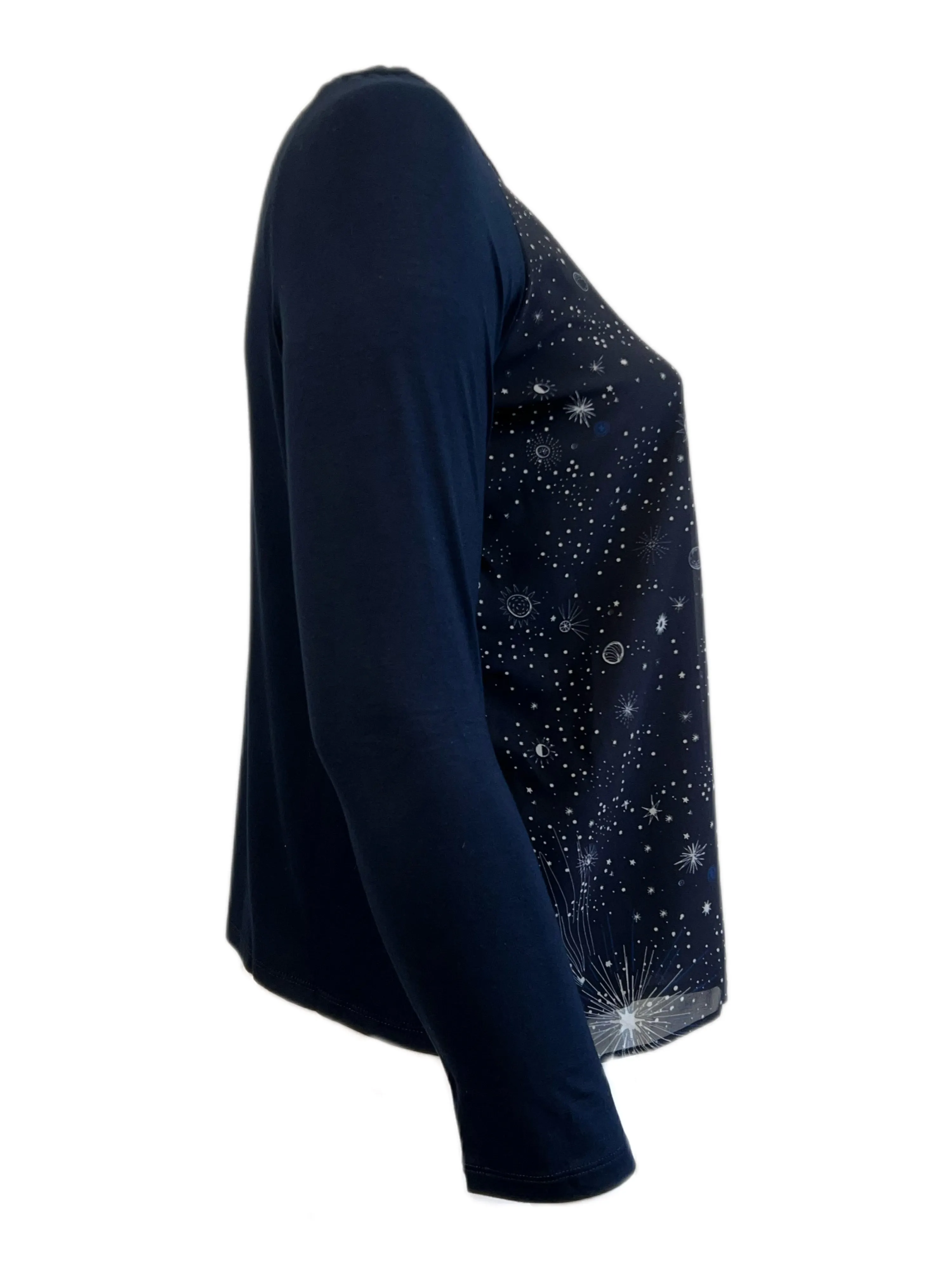 Marina Rinaldi Women's Navy Valvola Long Sleeve Jerset T Shirt NWT