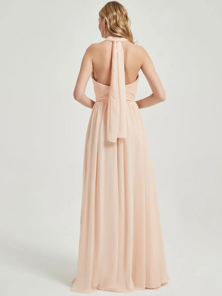 Mauve Convertible Off-shoulder Strapless Chiffon Bridesmaid Dress