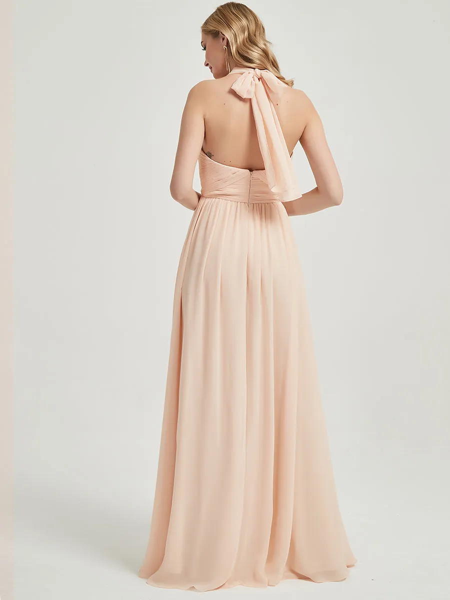 Mauve Convertible Off-shoulder Strapless Chiffon Bridesmaid Dress