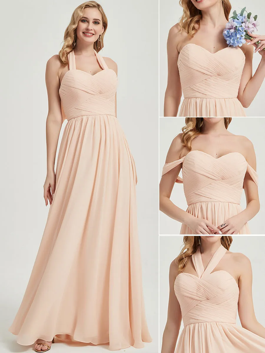 Mauve Convertible Off-shoulder Strapless Chiffon Bridesmaid Dress