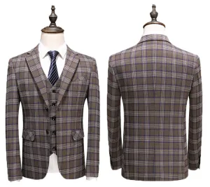Men's 3 Peice Jacket Pants Vest Plaid Business Suit