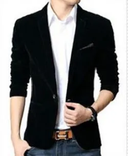 Mens blazer slim fit suit jacket black navy blue velvet spring autumn outwear coat Suits For Men