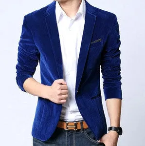 Mens blazer slim fit suit jacket black navy blue velvet spring autumn outwear coat Suits For Men