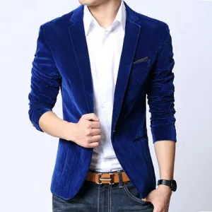 Mens blazer slim fit suit jacket black navy blue velvet spring autumn outwear coat Suits For Men