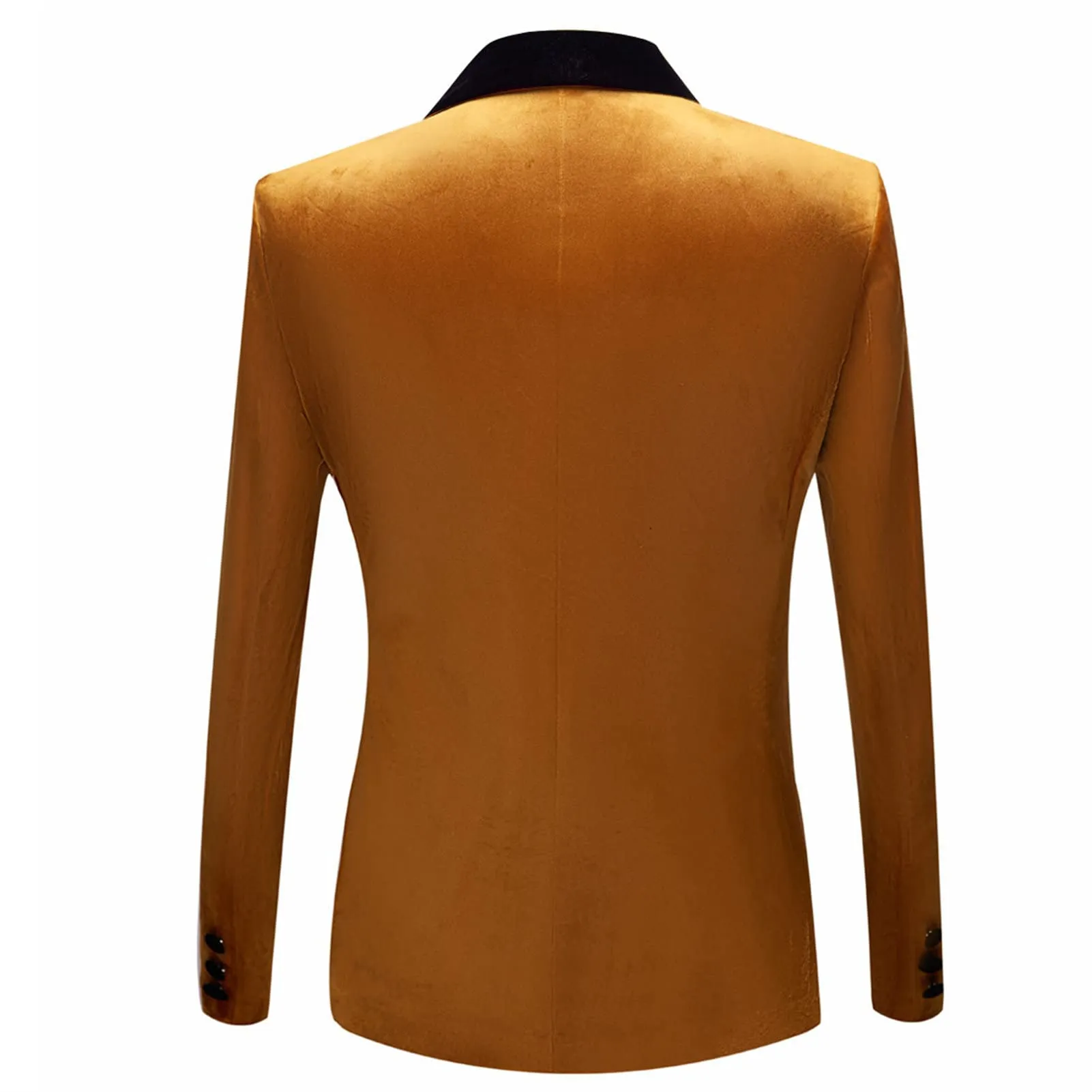 Men's Premium Velvet Blazer Jacket Slim Fit Solid Shawl Lapel Tuxedo Suit One Button Dinner Party Prom Sport Coat (Golden,X-Small)