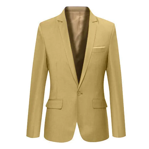 Men's Slim Blazer Formal Business Suit One Button Lapel Long Sleeve Pockets Top