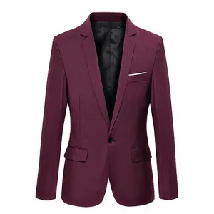 Men's Slim Blazer Formal Business Suit One Button Lapel Long Sleeve Pockets Top
