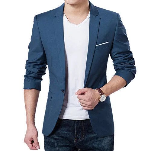 Men's Slim Blazer Formal Business Suit One Button Lapel Long Sleeve Pockets Top