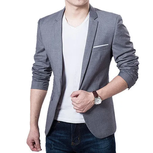 Men's Slim Blazer Formal Business Suit One Button Lapel Long Sleeve Pockets Top