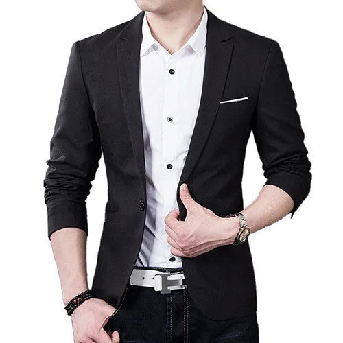 Men's Slim Blazer Formal Business Suit One Button Lapel Long Sleeve Pockets Top