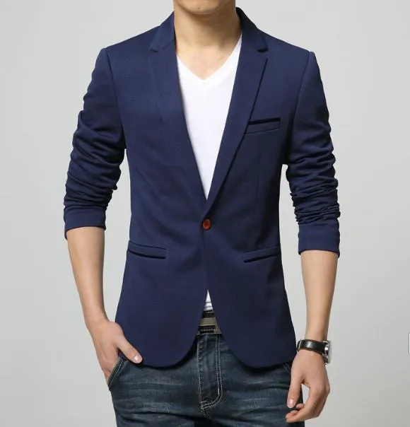 Mens slim fit fashion cotton blazer Suit Jacket black blue beige plus size M to 6XL Male blazers Mens coat Wedding dress