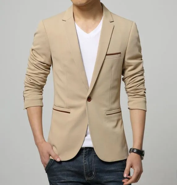 Mens slim fit fashion cotton blazer Suit Jacket black blue beige plus size M to 6XL Male blazers Mens coat Wedding dress