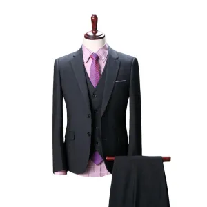 Men's Solid 3 Peice Business Suit Up To 3XL