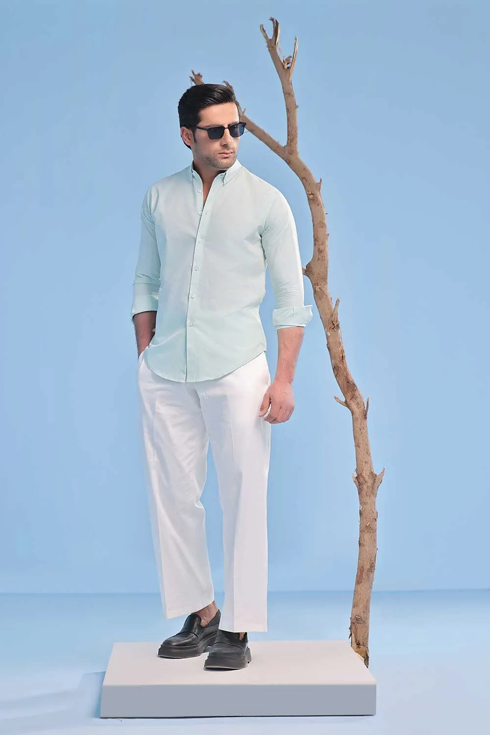Mint Green Linen Regular Fit Shirt