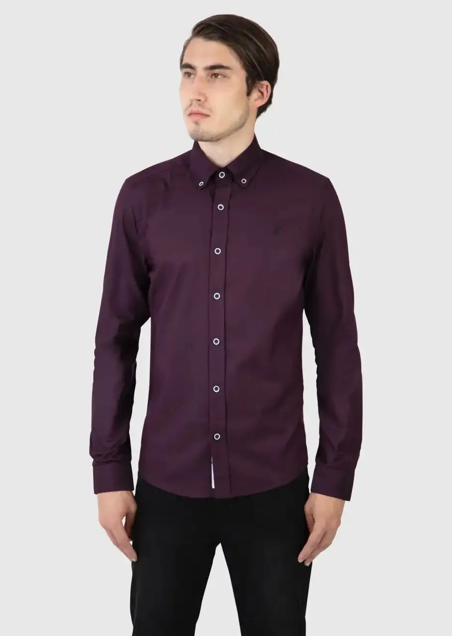 Mish Mash Men's Classic Oxford Shirt Summit Long Sleeve Plum