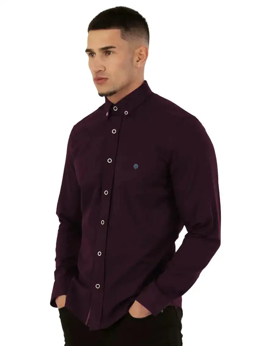 Mish Mash Men's Classic Oxford Shirt Summit Long Sleeve Plum