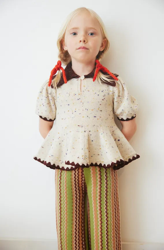 Misha & Puff Crochet Trim Puff Top, Iris Confetti