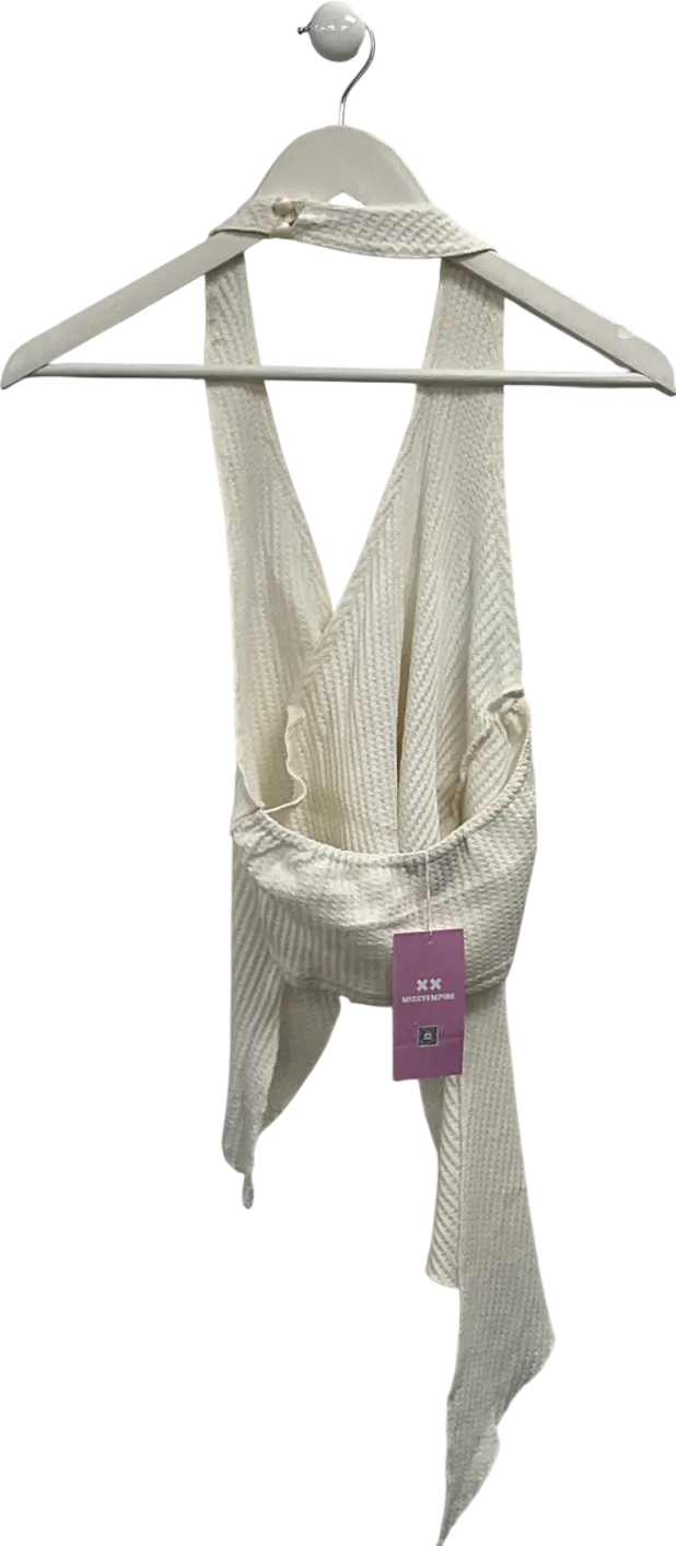 Missy Empire Cream Eryn Ring Detail Textured Asymmetrical Halter Neck Top UK 14