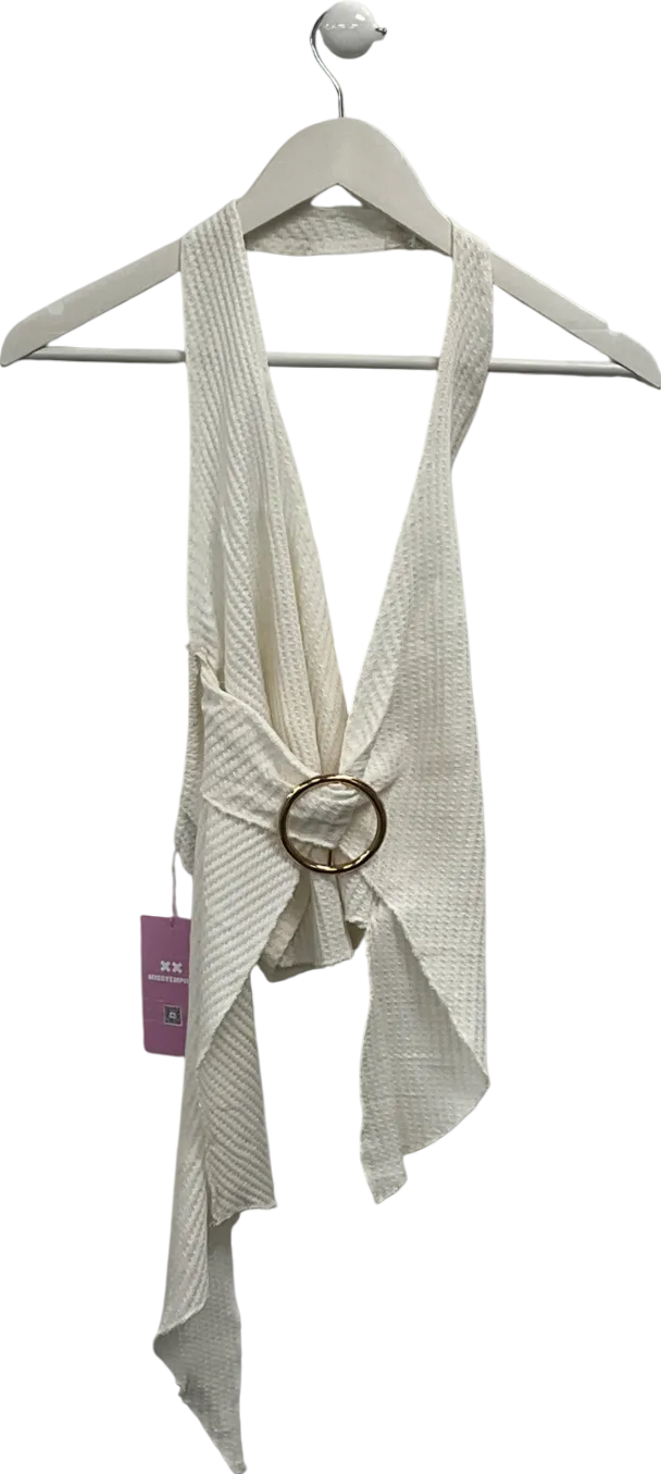 Missy Empire Cream Eryn Ring Detail Textured Asymmetrical Halter Neck Top UK 14