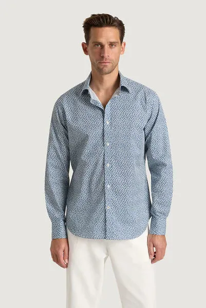 M.J. Bale - Carretera Printed Shirt - Denim/White