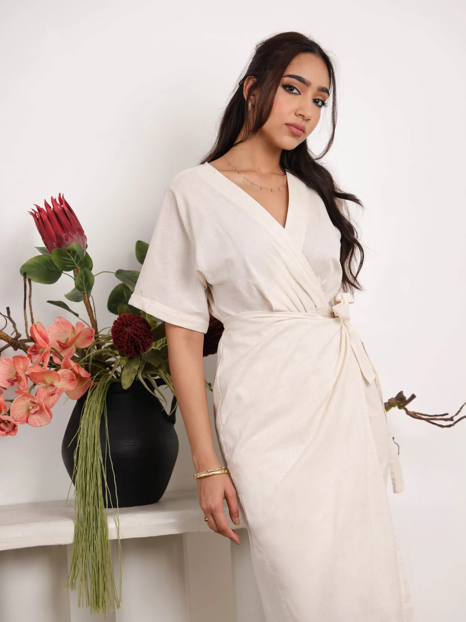 Mock wrap Midi Dress